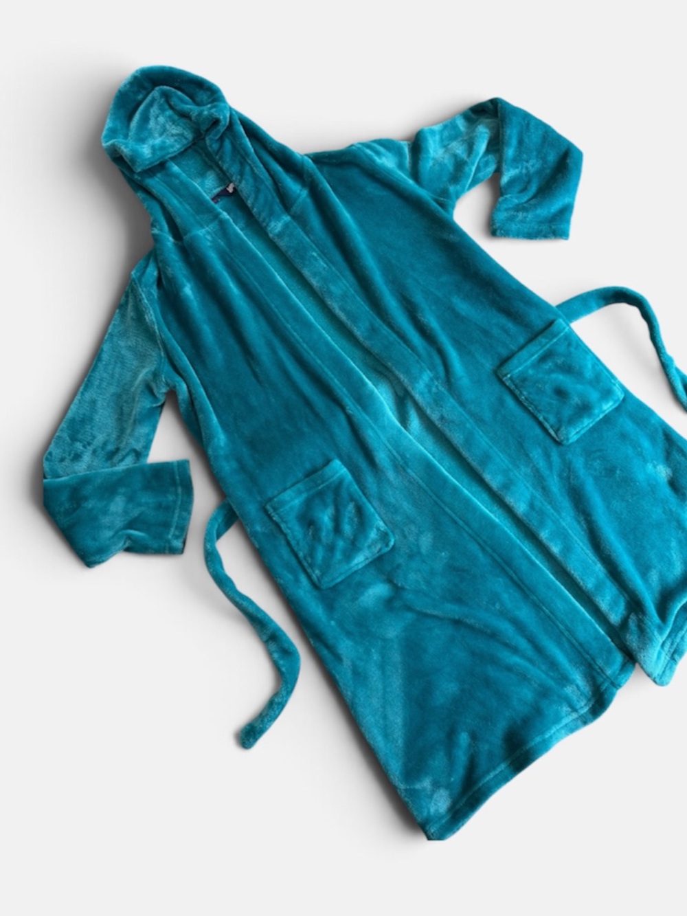 Kids robe Lands' End Plush Hooded Fleece Robe Teal Size 14